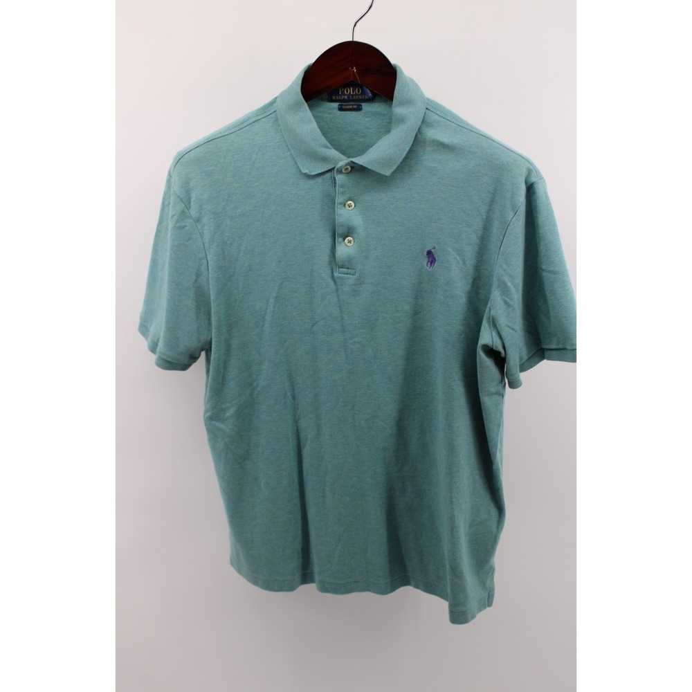Polo by Ralph Lauren Classic Fit Heather‎ Green Polo Size Medium Purple Pony